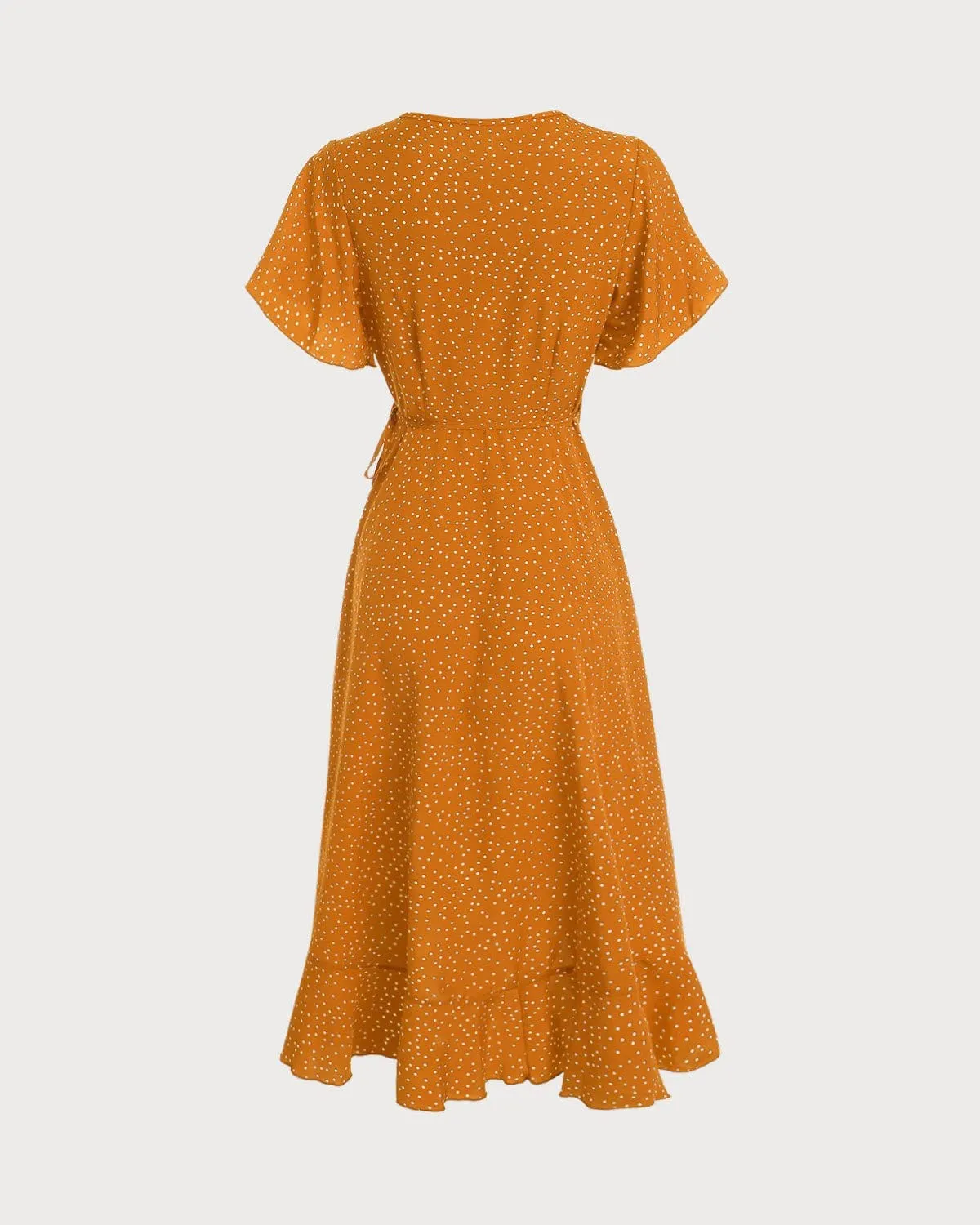 The Yellow Polka Dot Ruffle Wrap Dress sold by rihoas product image thumbnail 3