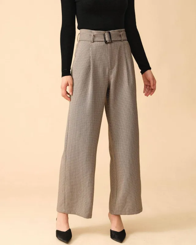 The Houndstooth Belted Straight Pants sold by rihoas