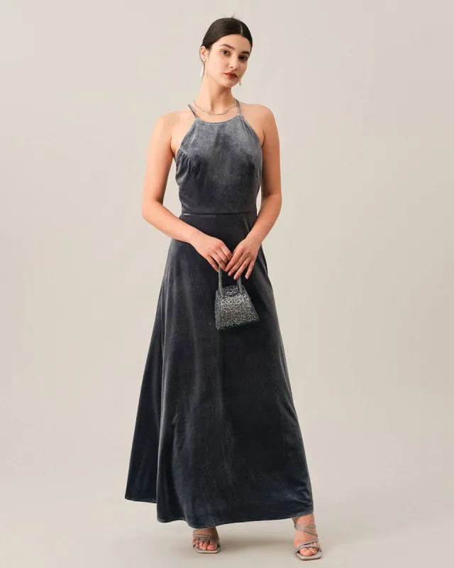 The Criss-cross Backless Velvet Maxi Dress sold by rihoas