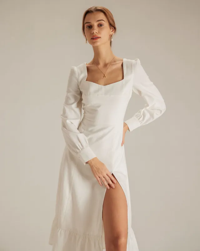 The White Sweetheart Neck Split Midi Dress sold by rihoas