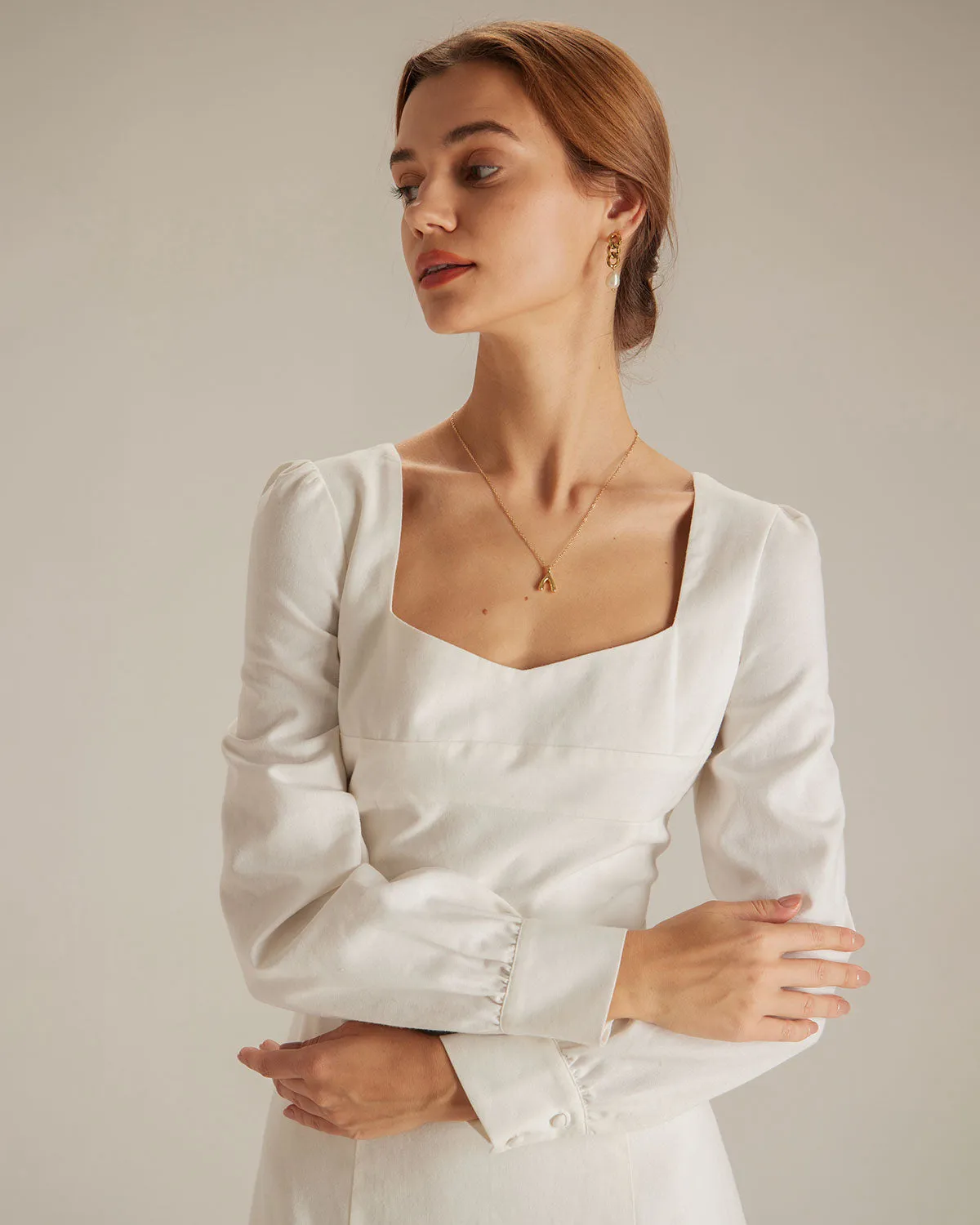 The White Sweetheart Neck Split Midi Dress sold by rihoas product image thumbnail 2