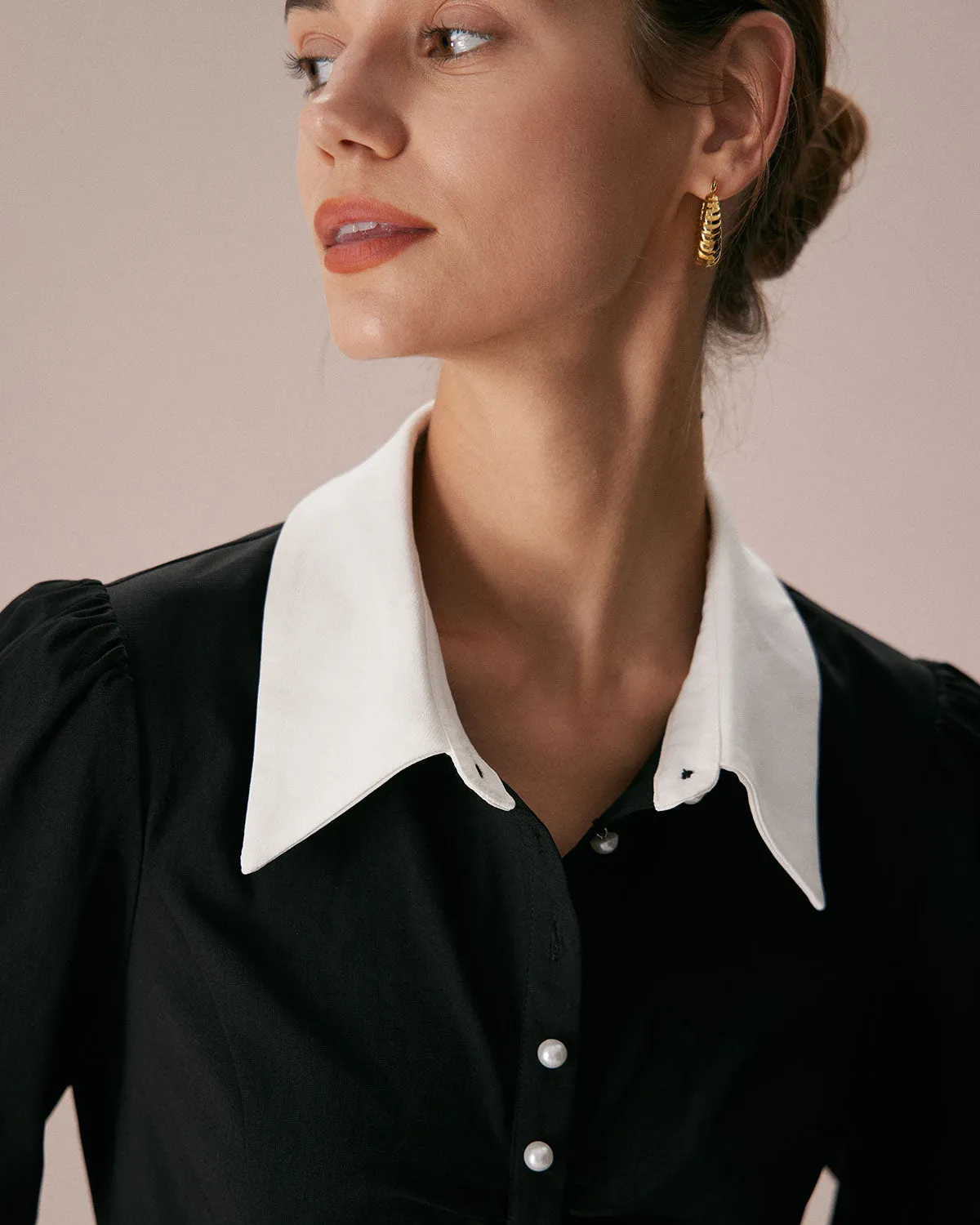 The Black Lapel Colorblock Ruched Mini Dress sold by rihoas product image thumbnail 5