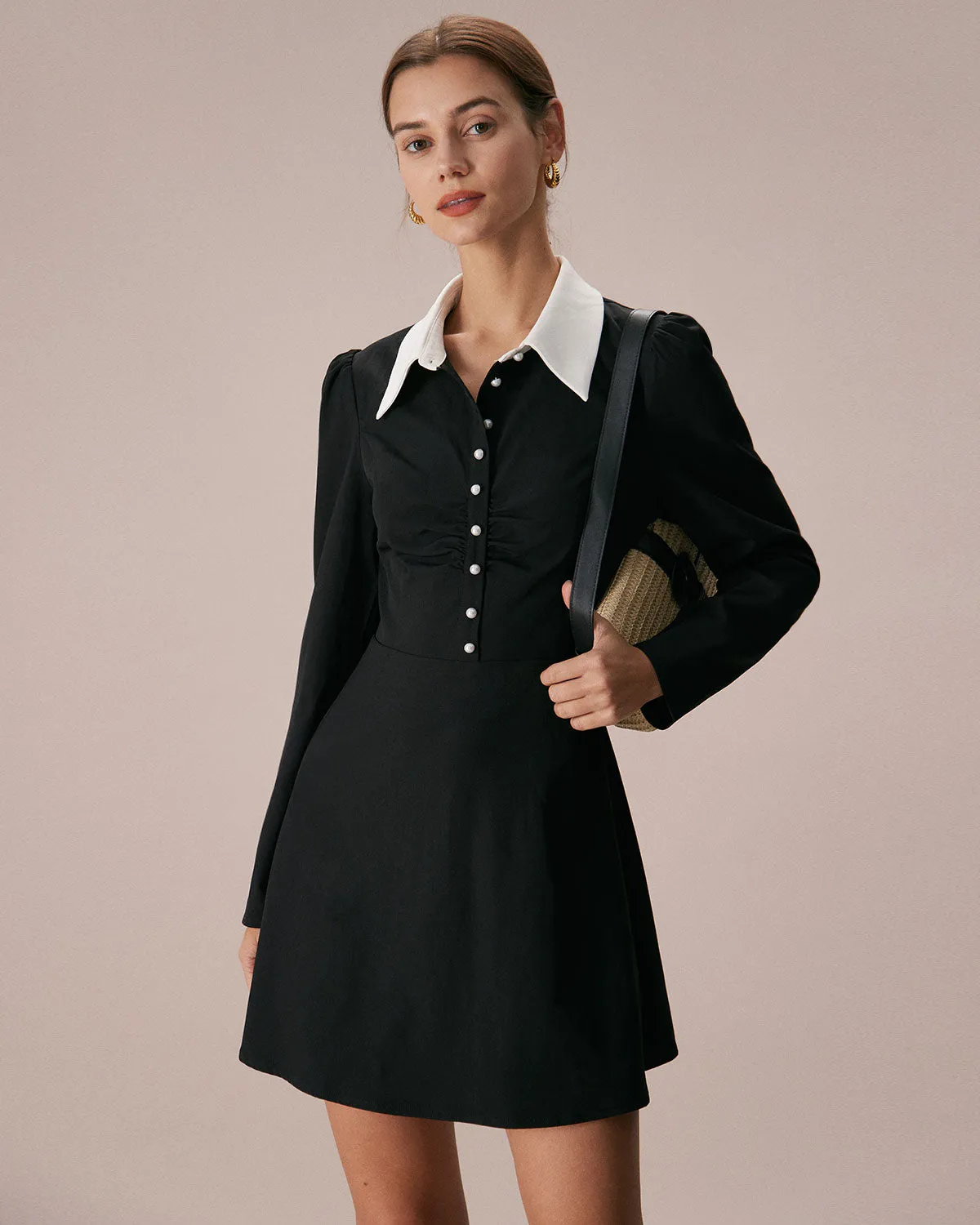 The Black Lapel Colorblock Ruched Mini Dress sold by rihoas product image thumbnail 3