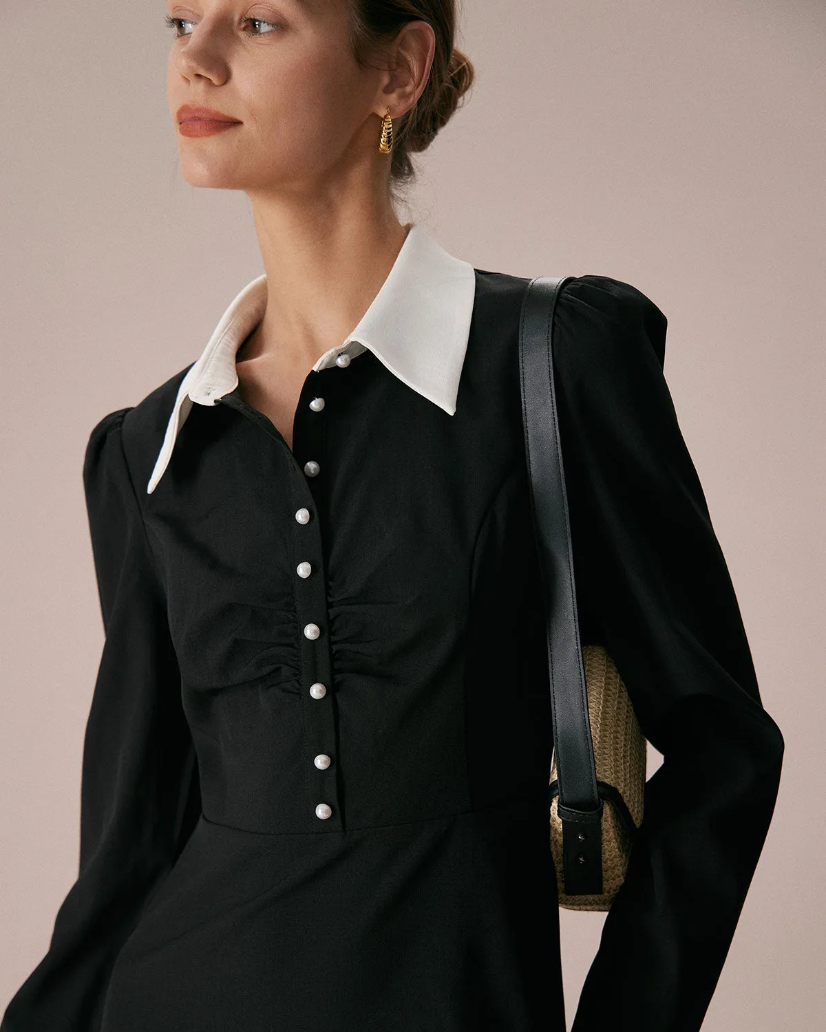 The Black Lapel Colorblock Ruched Mini Dress sold by rihoas product image thumbnail 4