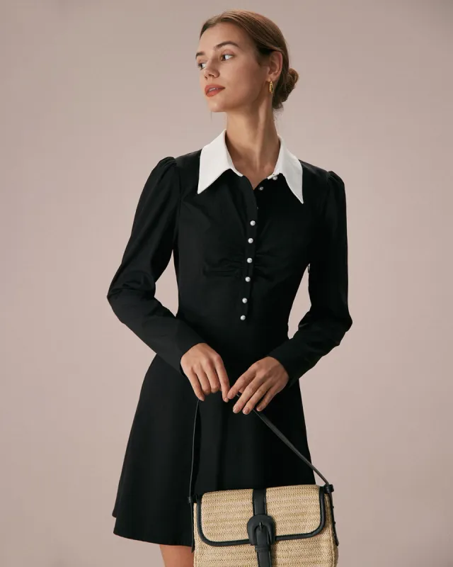 The Black Lapel Colorblock Ruched Mini Dress sold by rihoas