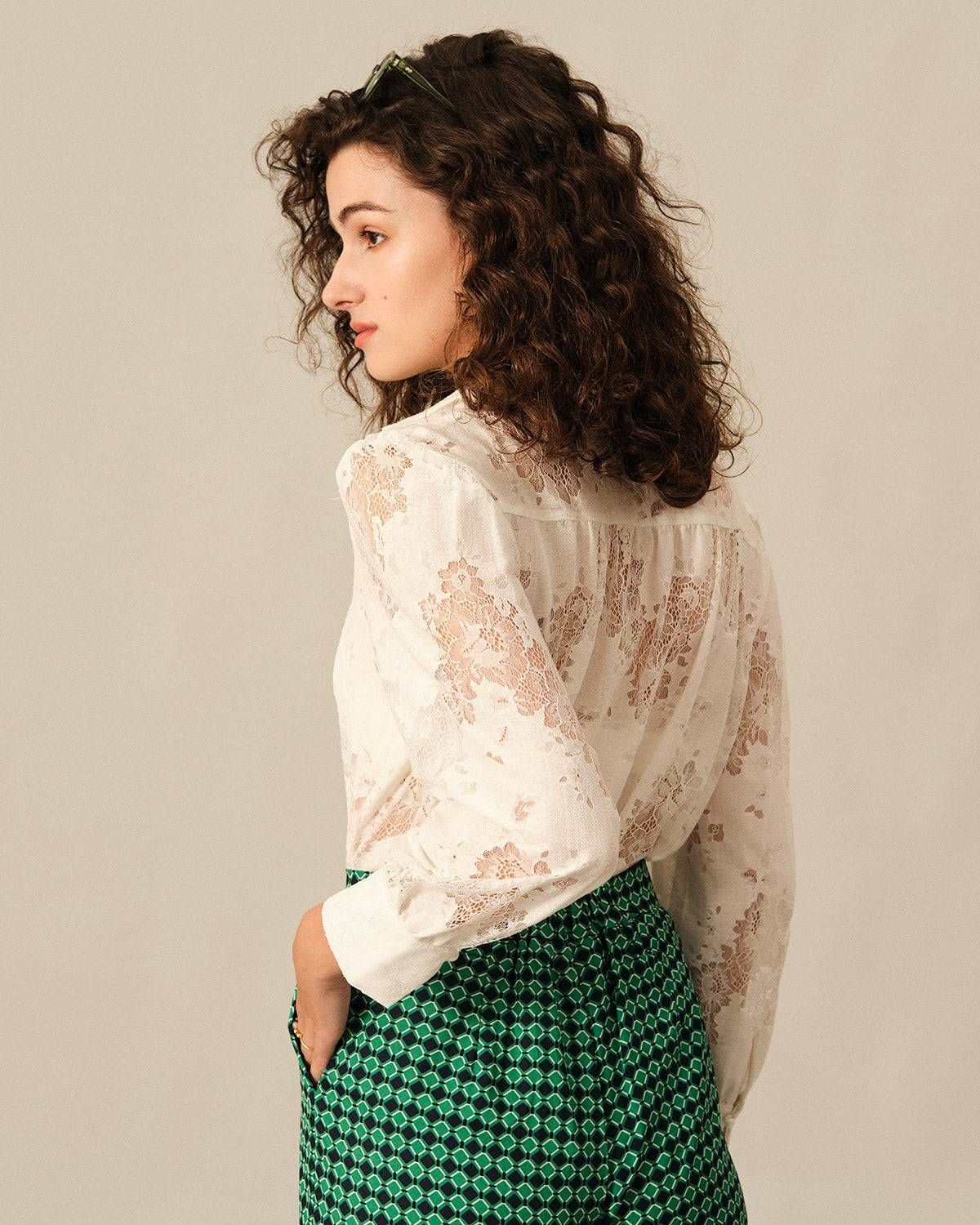 The Button-up Lace Long Sleeve Shirt sold by rihoas product image thumbnail 5