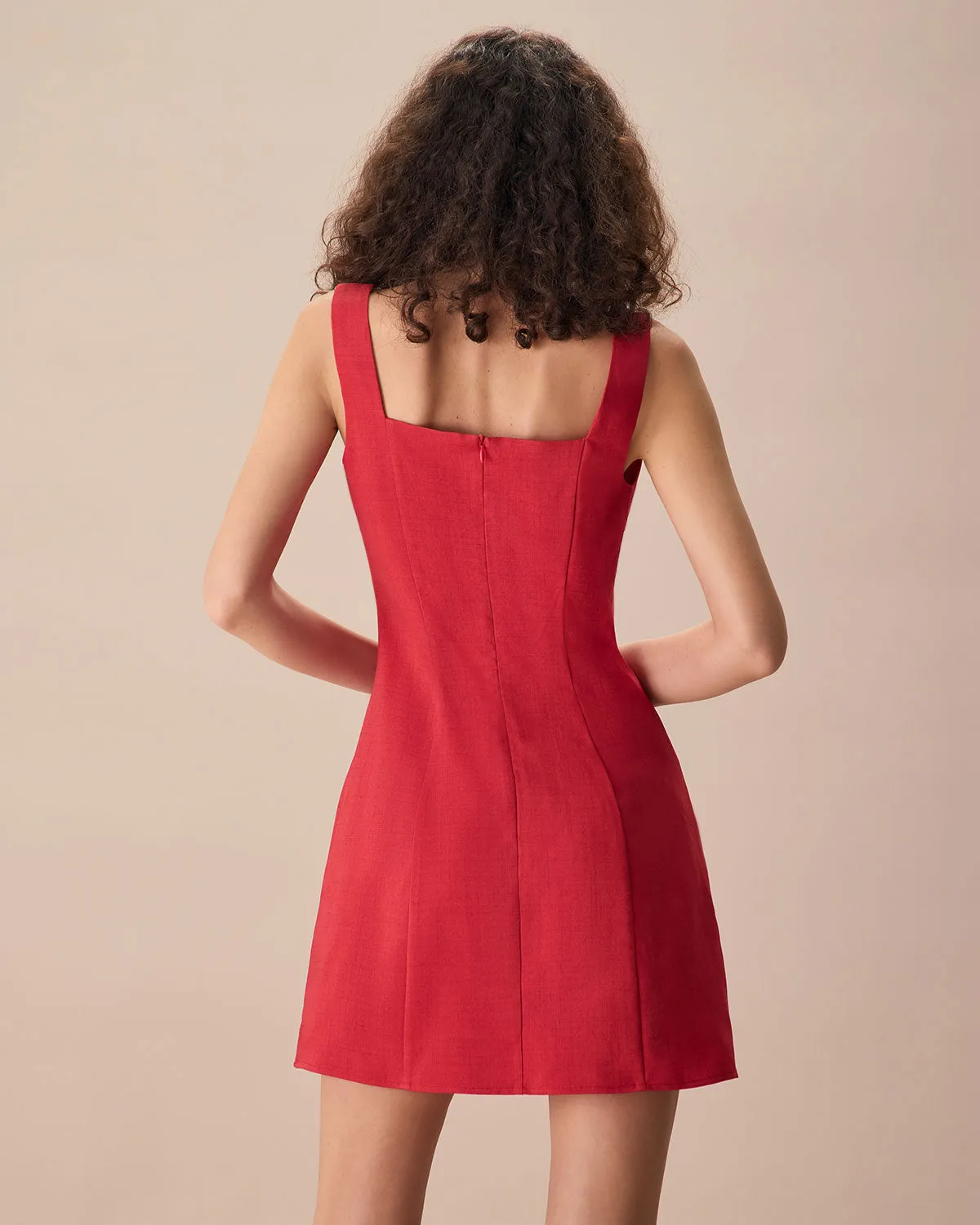 The Red Square Neck Scalloped Mini Dress sold by rihoas product image thumbnail 4