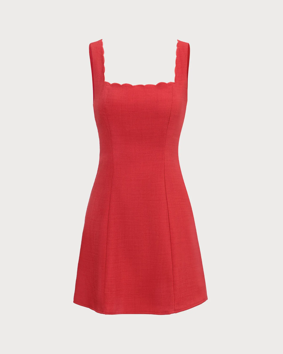 The Red Square Neck Scalloped Mini Dress sold by rihoas product image thumbnail 5
