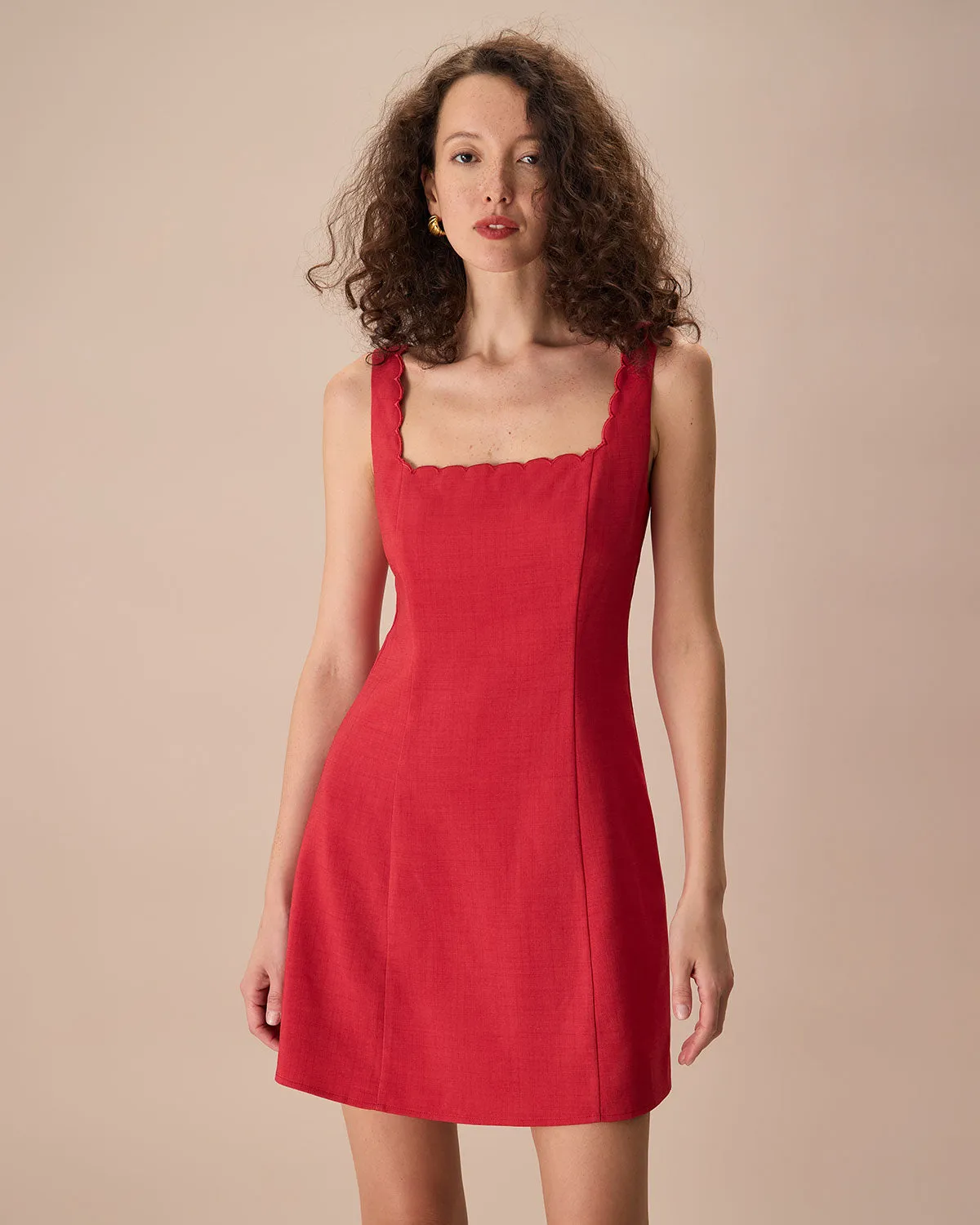 The Red Square Neck Scalloped Mini Dress sold by rihoas