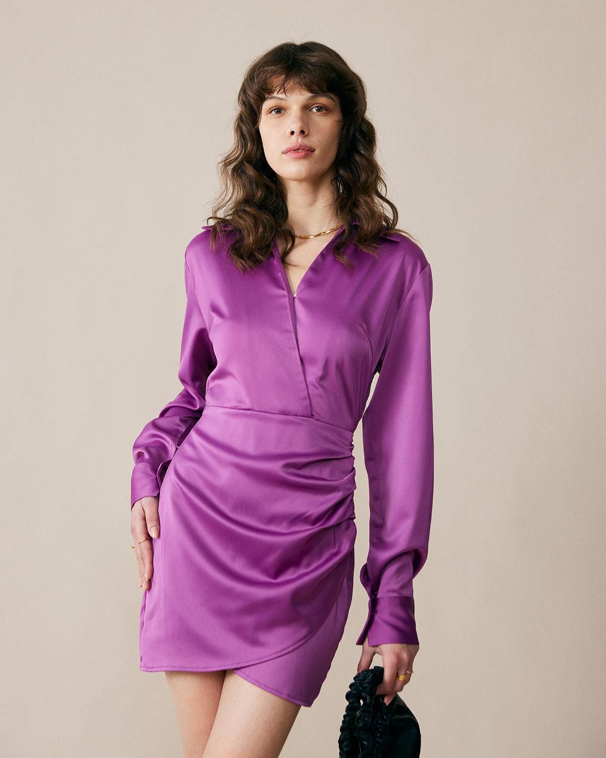 The Overlap Ruched Satin Shirt Dress sold by rihoas product image thumbnail 2