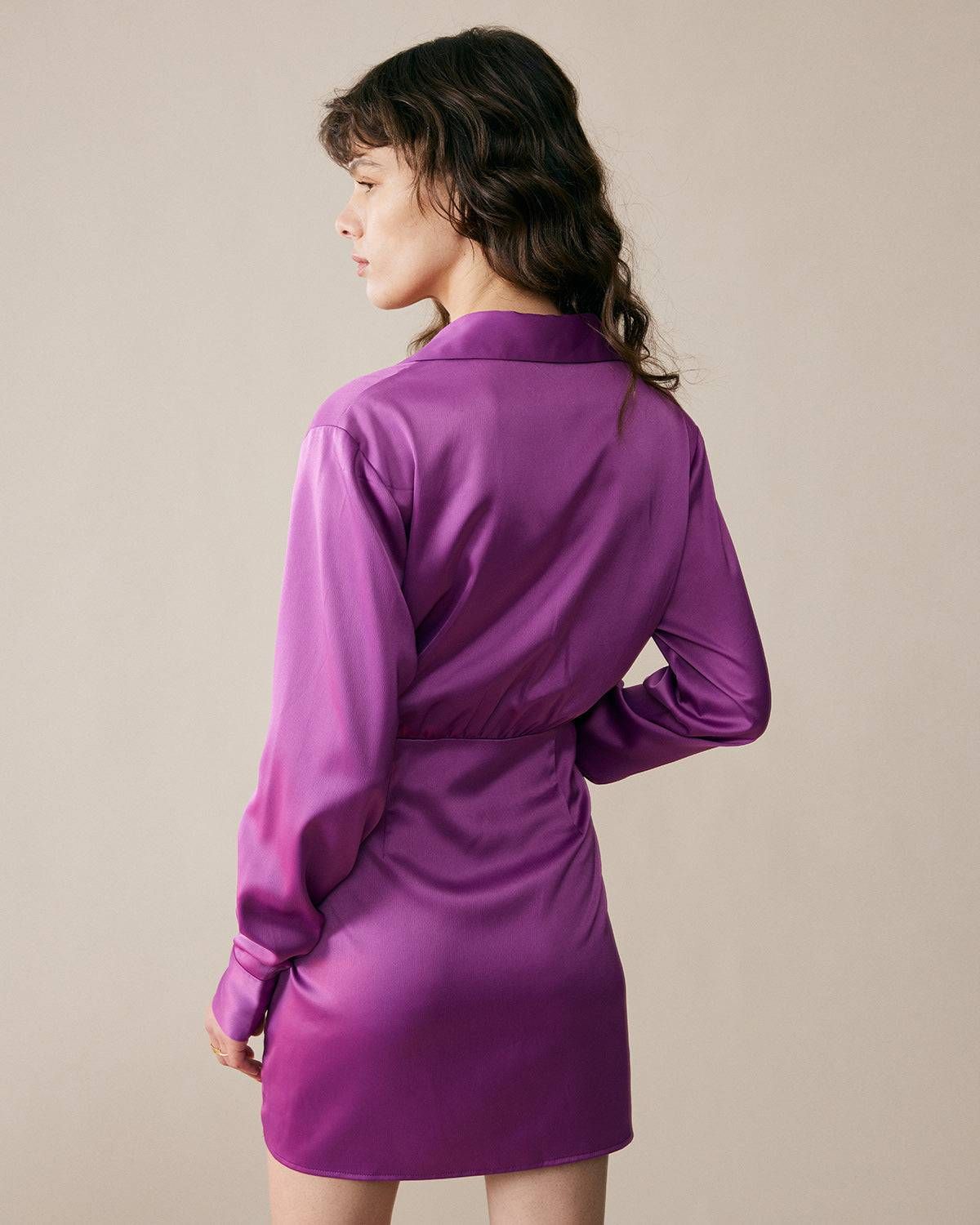 The Overlap Ruched Satin Shirt Dress sold by rihoas product image thumbnail 5