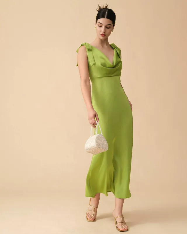 The Tie Strap Backless Satin Maxi Dress sold by rihoas