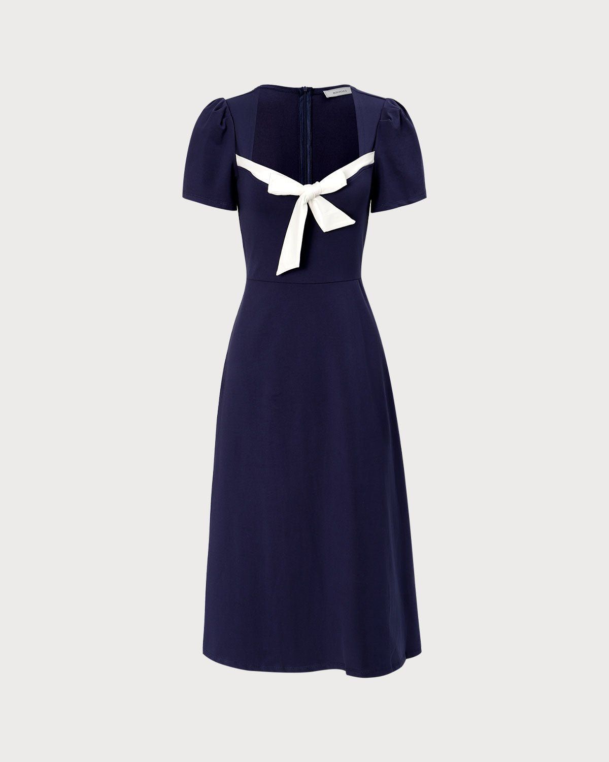 The Navy Sweetheart Neck Tie Front Midi Dress sold by rihoas product image thumbnail 7