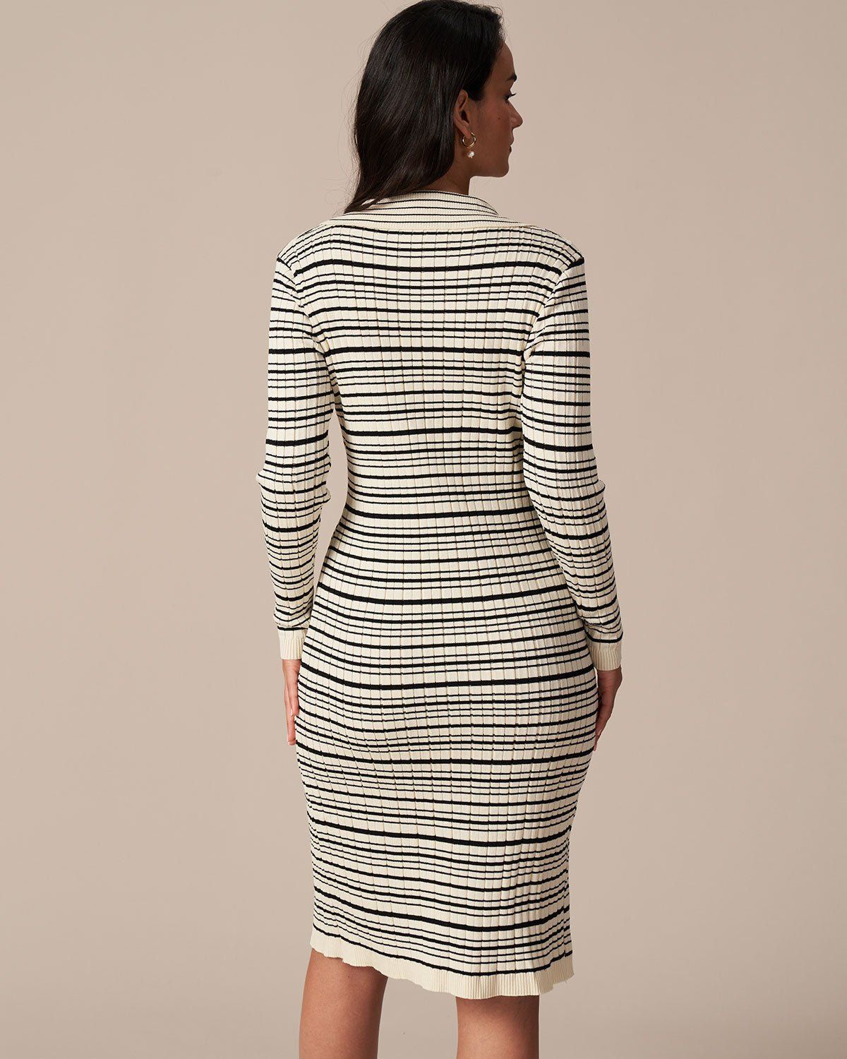 The Apricot Collared Striped Knit Midi Dress sold by rihoas product image thumbnail 5