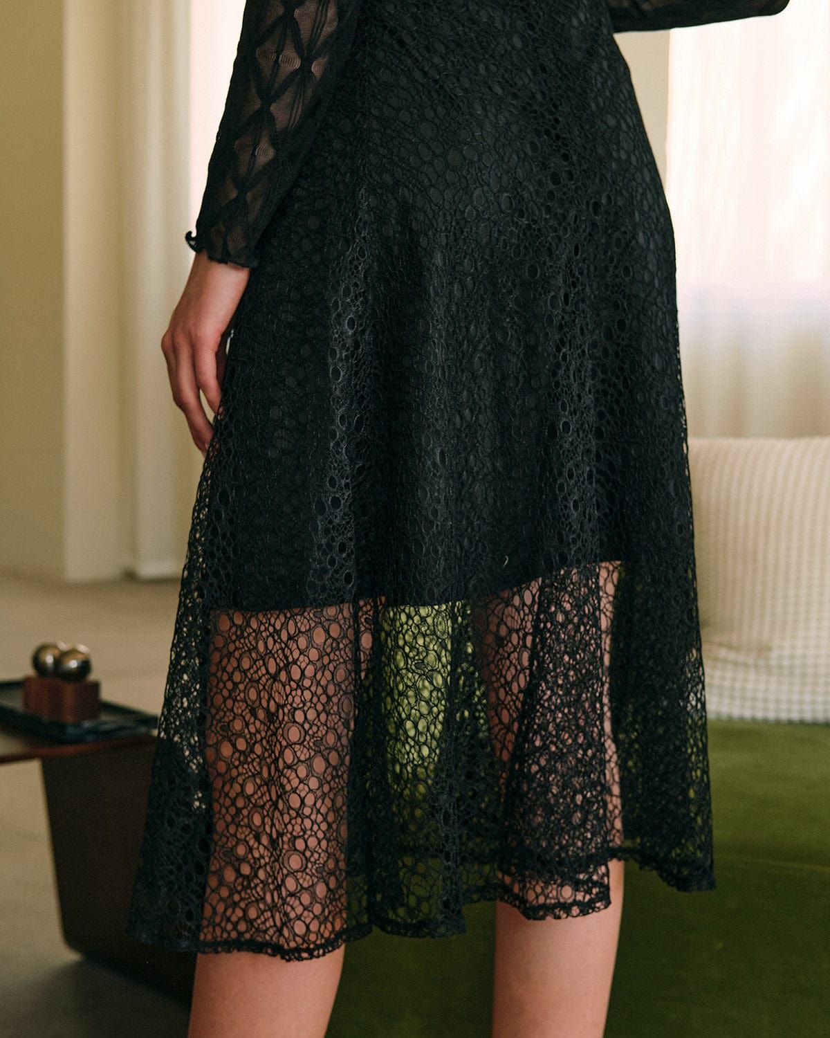 The Solid Lace Cutout Midi Skirt sold by rihoas product image thumbnail 5