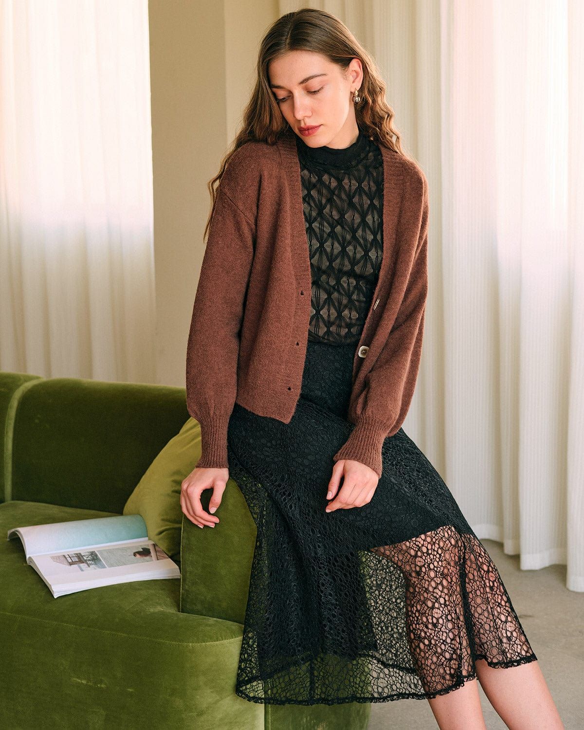 The Solid Lace Cutout Midi Skirt sold by rihoas product image thumbnail 2