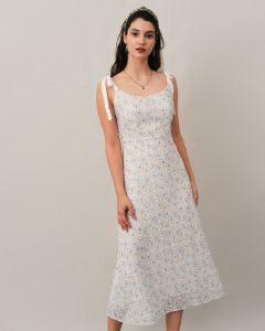 The Jacquard Tie Strap Backless Maxi Dress sold by rihoas