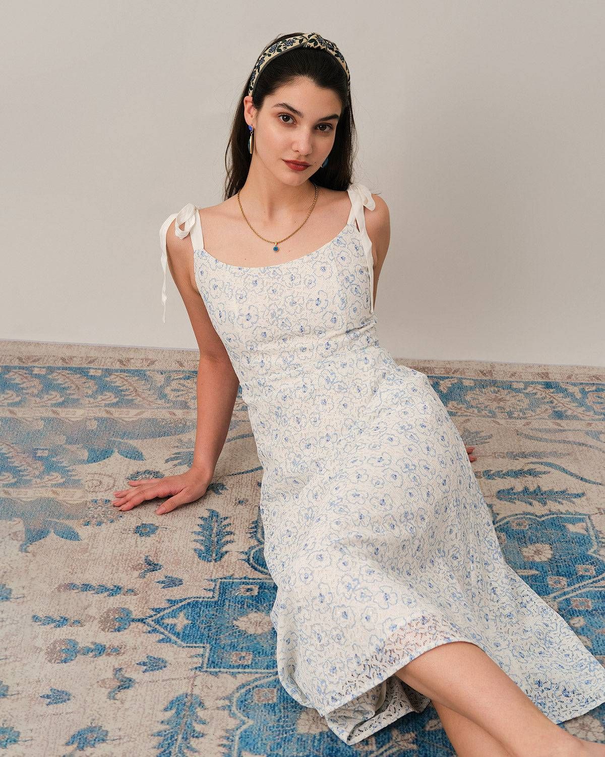 The Jacquard Tie Strap Backless Maxi Dress sold by rihoas