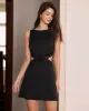 The Black Boat Neck Lace Cutout Mini Dress sold by rihoas