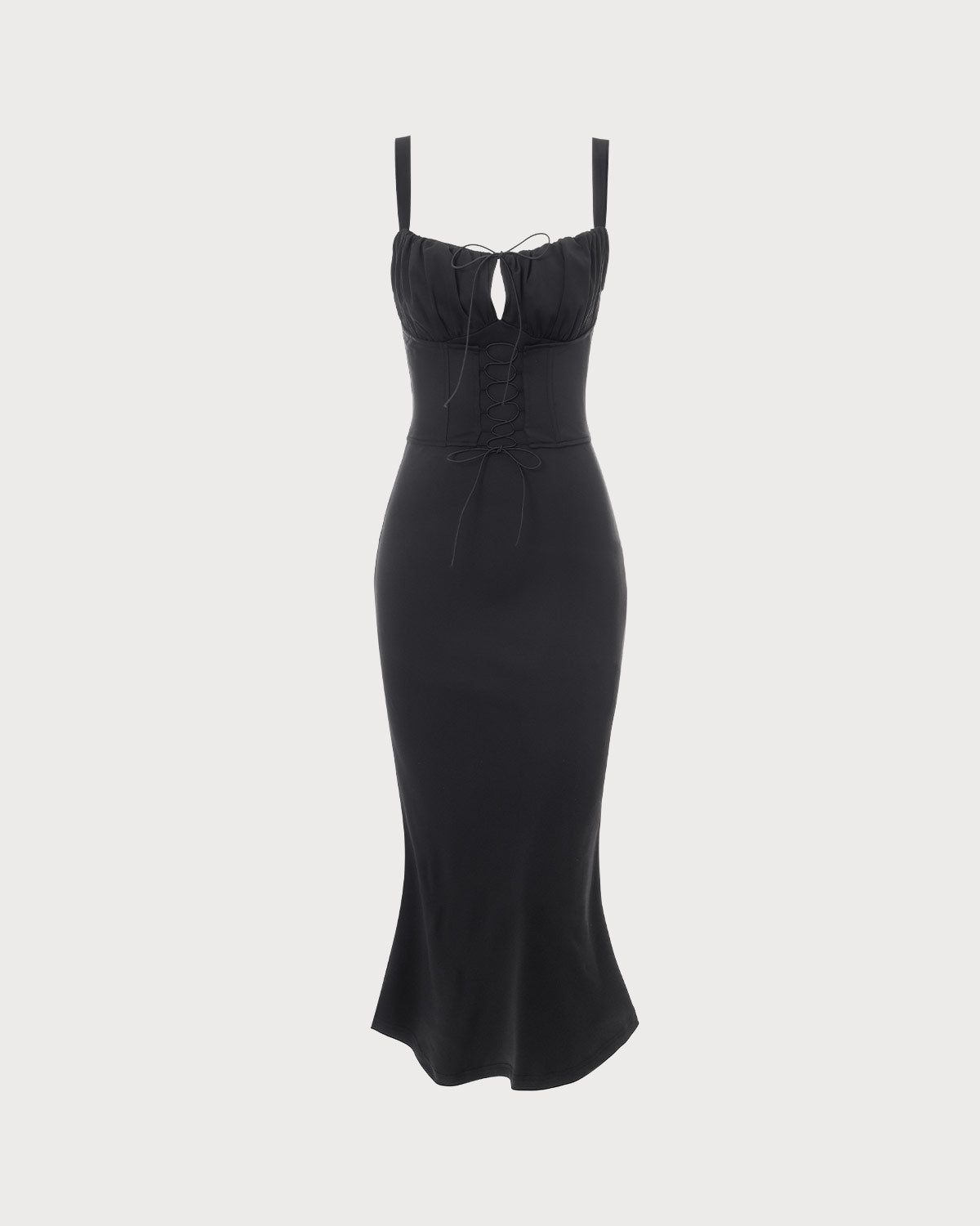 The Black Cutout Tie Front Ruched Bodycon Midi Dress sold by rihoas product image thumbnail 6