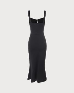 The Black Cutout Tie Front Ruched Bodycon Midi Dress sold by rihoas