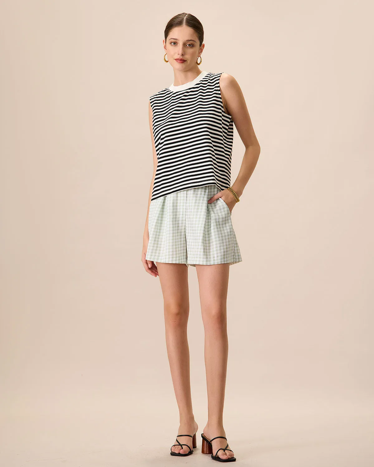 Women's Black Crew Neck Cotton Striped Tank Top sold by rihoas product image thumbnail 3