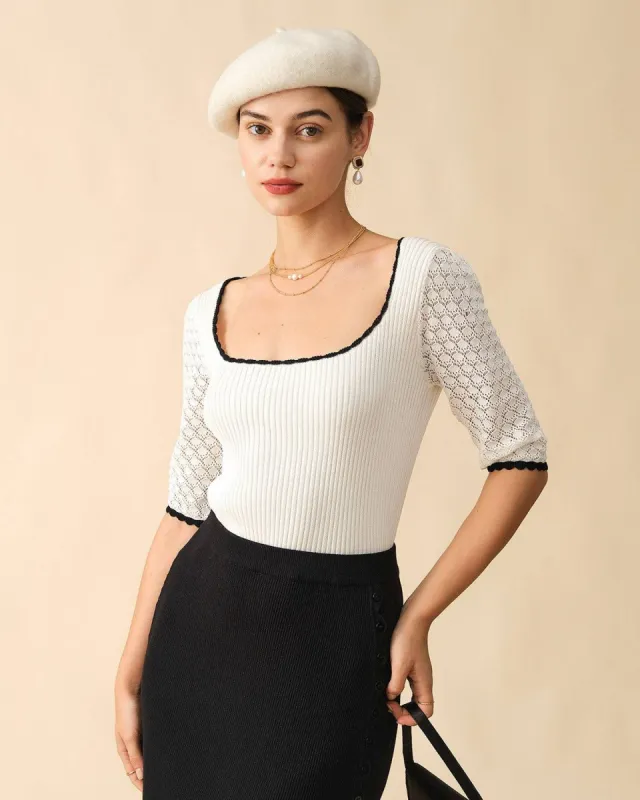 The Square Neck Cutout Knit Top sold by rihoas