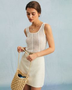 The White Round Neck Pointelle Kint Tank Top sold by rihoas