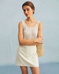 The White Round Neck Pointelle Kint Tank Top sold by rihoas