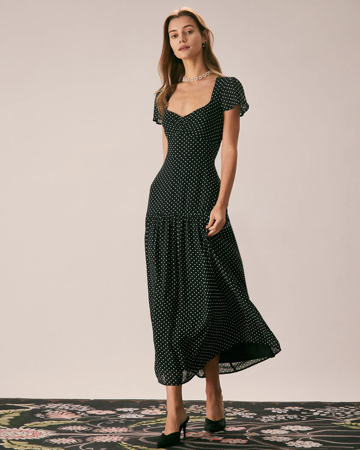 The Black Sweetheart Neck Polka Dot Maxi Dress sold by rihoas product image thumbnail 4
