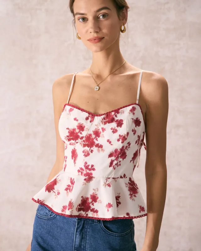 The Red Sweetheart Neck Floral Cami Top sold by rihoas