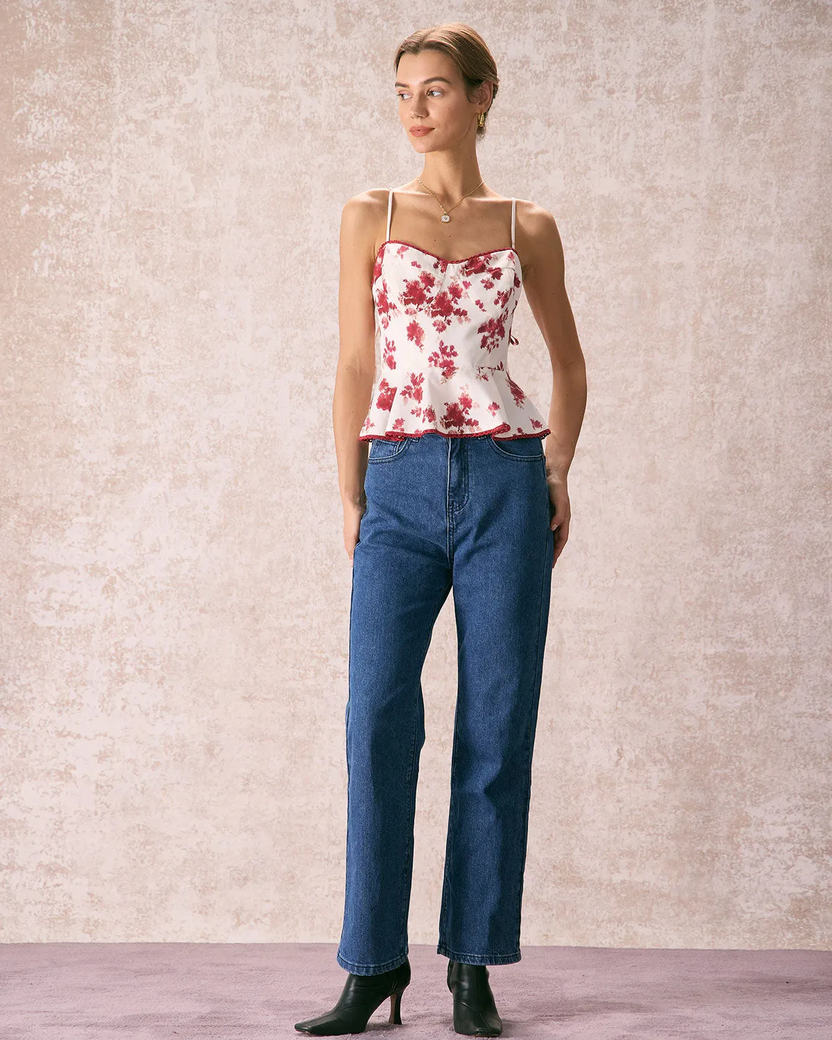 The Red Sweetheart Neck Floral Cami Top sold by rihoas product image thumbnail 3