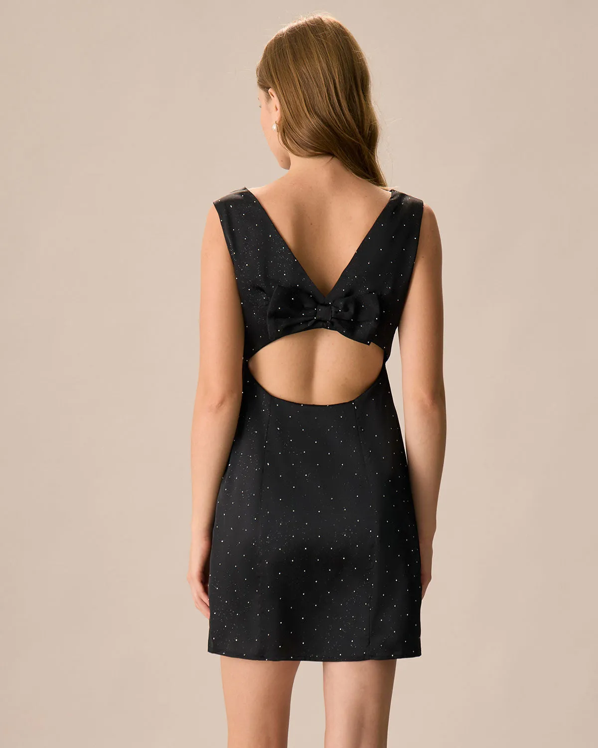 The Black Boat Neck Bowknot Satin Mini Dress sold by rihoas product image thumbnail 3