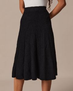 The Black High Waisted Textured Knit Midi Skirt sold by rihoas
