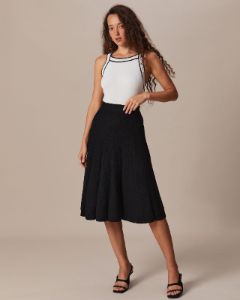 The Black High Waisted Textured Knit Midi Skirt sold by rihoas