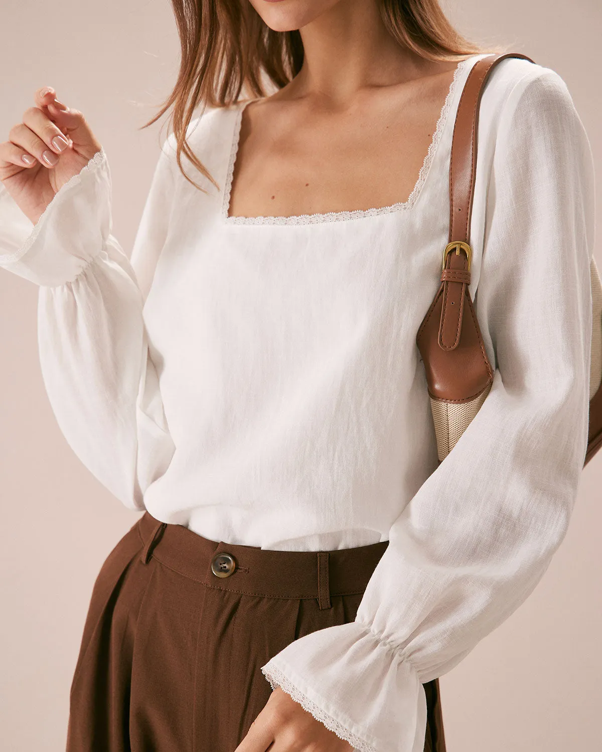 The White Square Neck Poet Sleeve Blouse sold by rihoas product image thumbnail 3