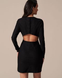 The Black Round Neck Cutout Slit Mini Dress sold by rihoas