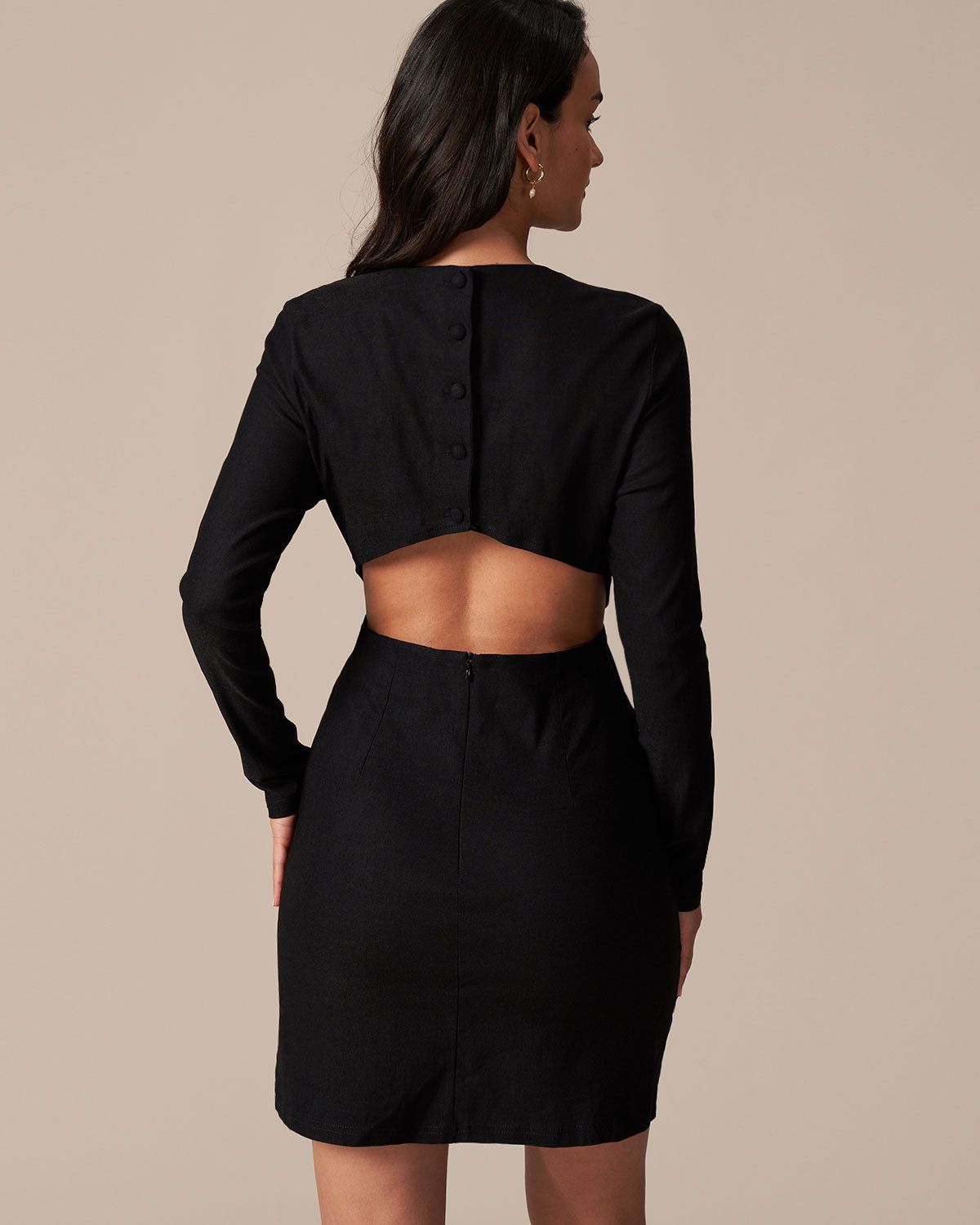 The Black Round Neck Cutout Slit Mini Dress sold by rihoas product image thumbnail 6