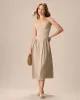 Women's Khaki Ruched Slip Midi Dress sold by rihoas