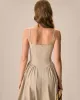Women's Khaki Ruched Slip Midi Dress sold by rihoas