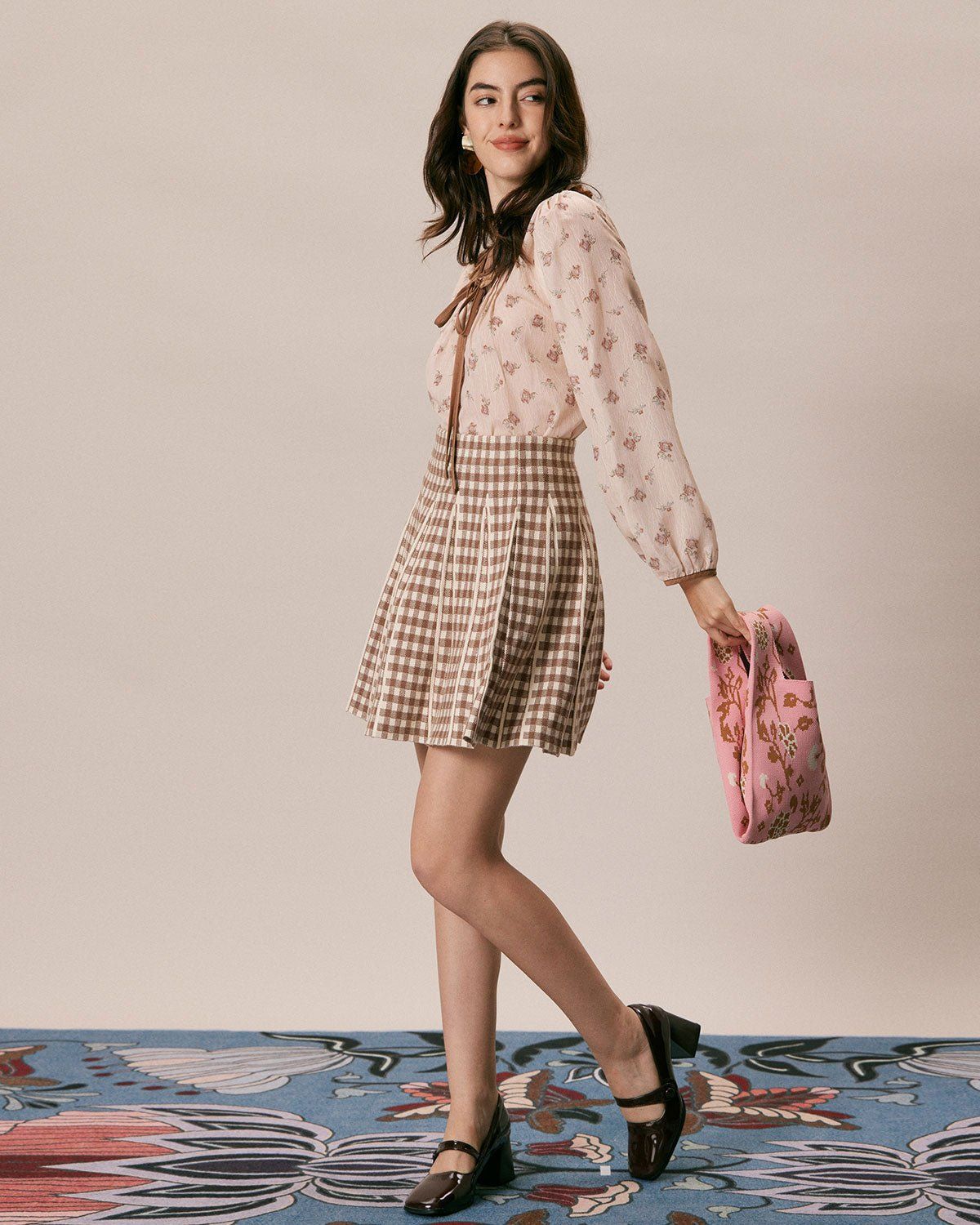The Khaki Round Neck Floral Ruffle Blouse sold by rihoas product image thumbnail 2