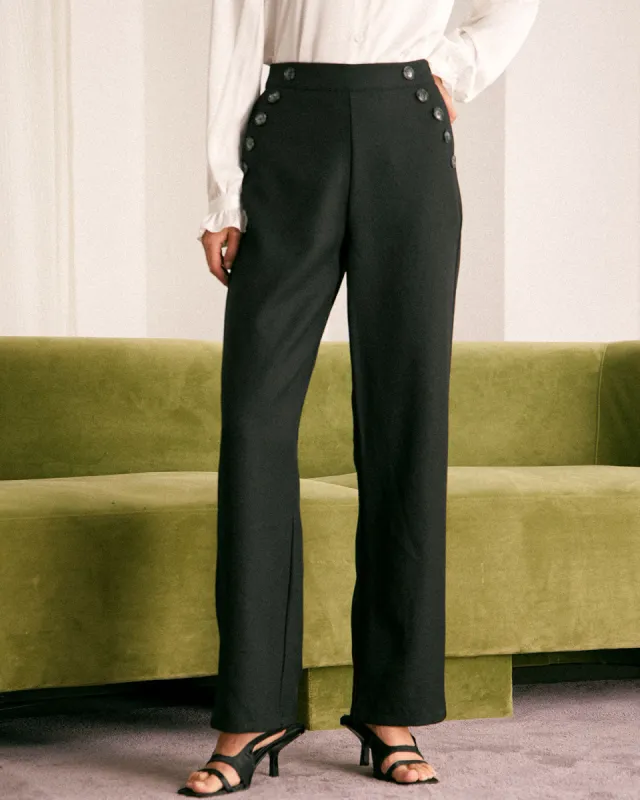 The Black High Waisted Button Straight Pants sold by rihoas