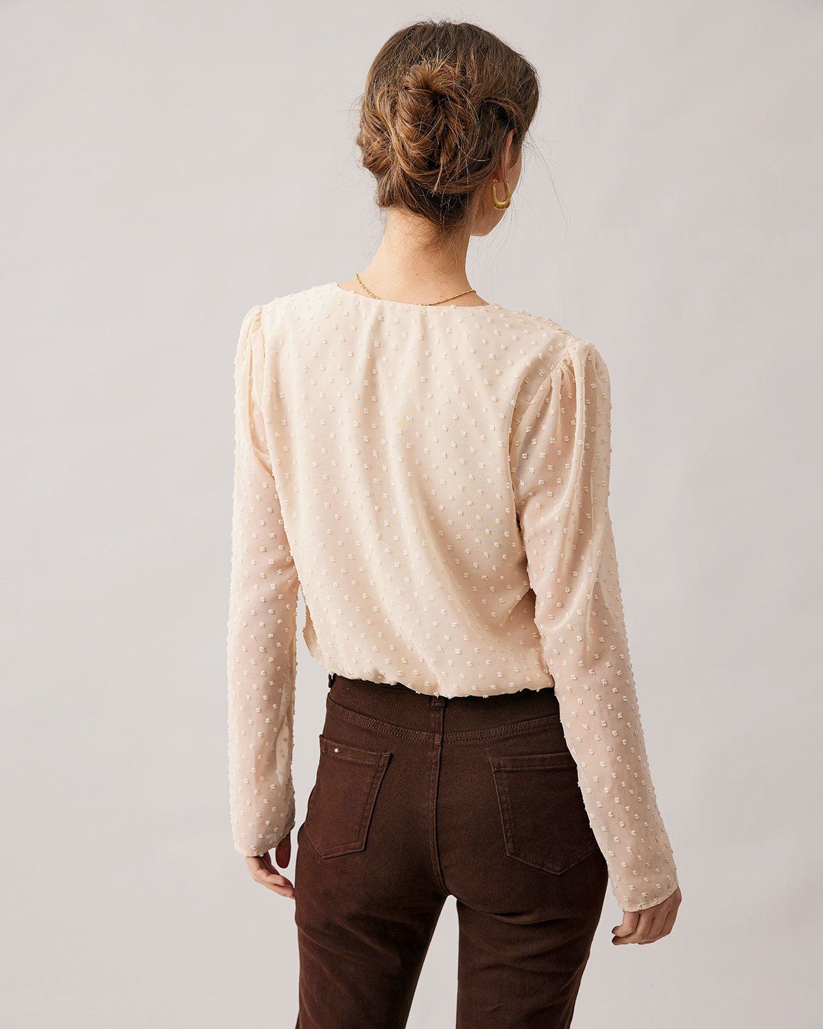 The Apricot V Neck Sheer Sleeve Blouse sold by rihoas product image thumbnail 5