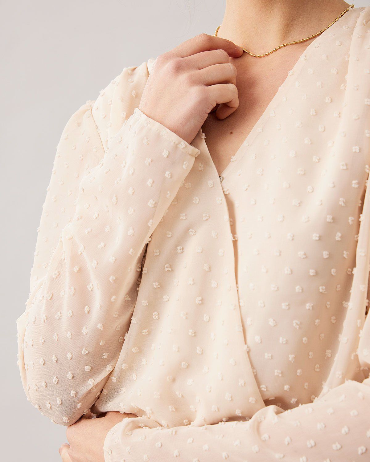 The Apricot V Neck Sheer Sleeve Blouse sold by rihoas product image thumbnail 2