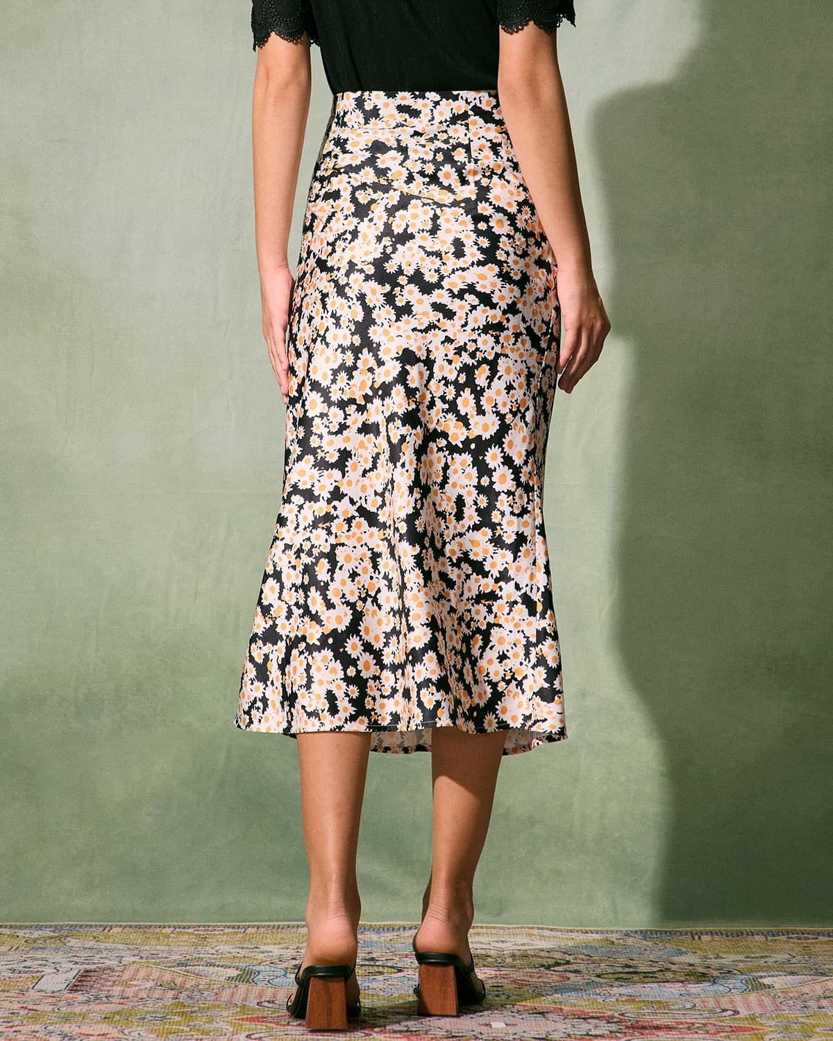 The Black High-Waisted Daisy Midi Skirt sold by rihoas product image thumbnail 3