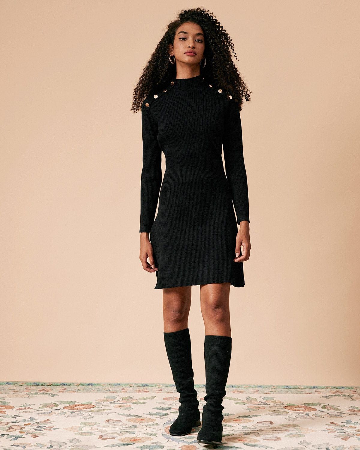 The Ribbed Mock Neck Long Sleeve Mini Dress sold by rihoas