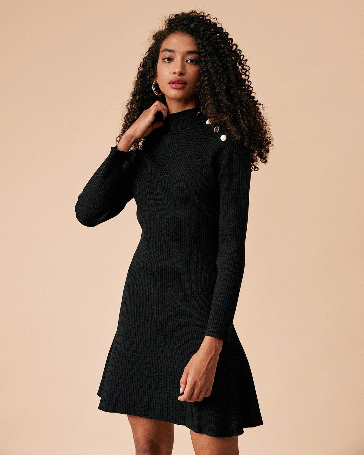 The Ribbed Mock Neck Long Sleeve Mini Dress sold by rihoas product image thumbnail 4