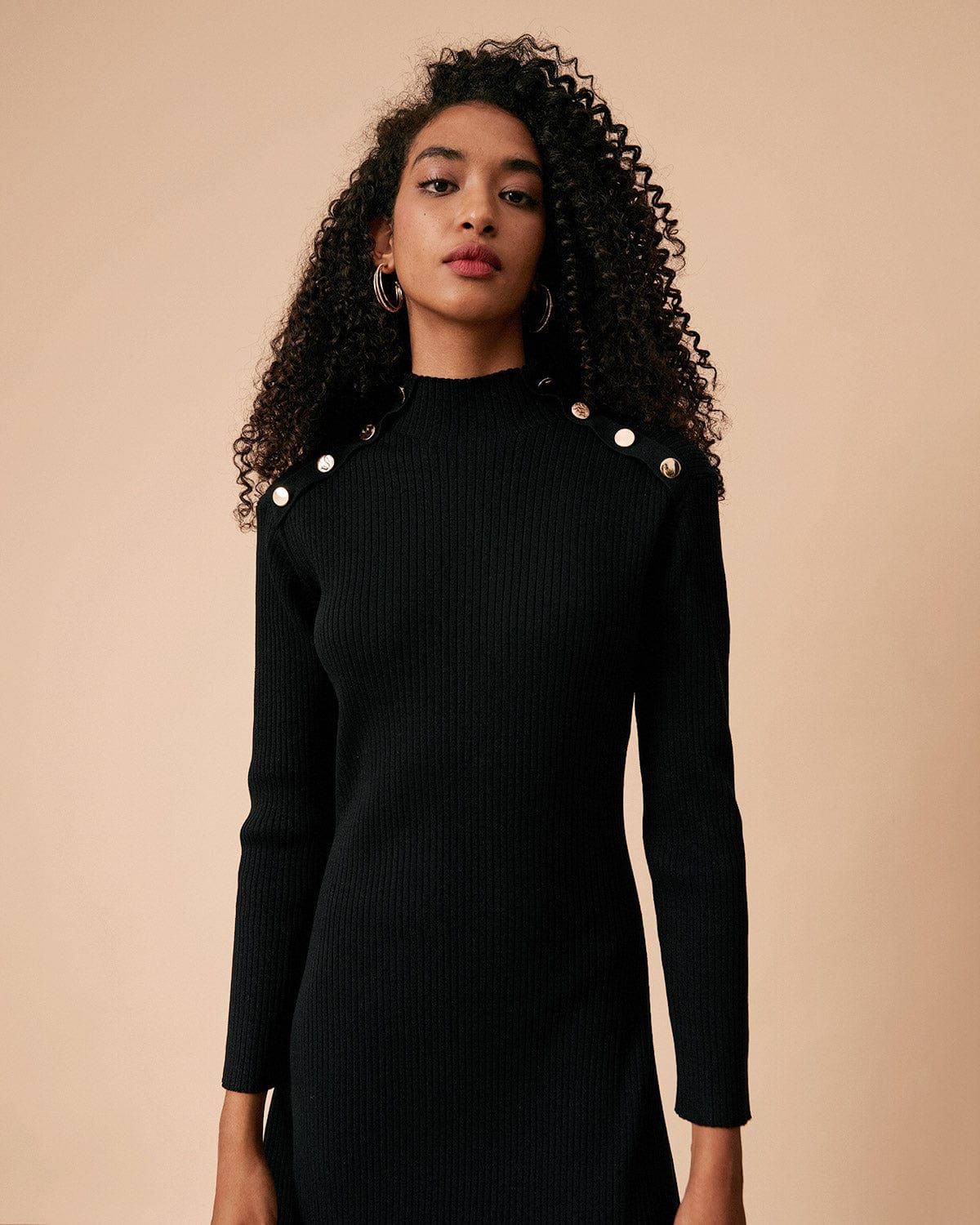 The Ribbed Mock Neck Long Sleeve Mini Dress sold by rihoas product image thumbnail 3