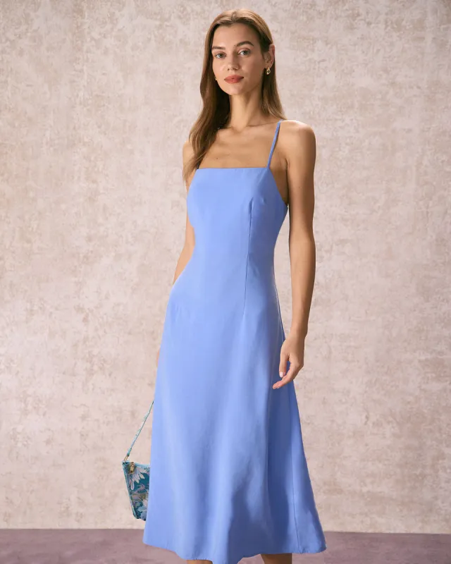 The Blue Cutout Back A-Line Strap Midi Dress made by rihoas