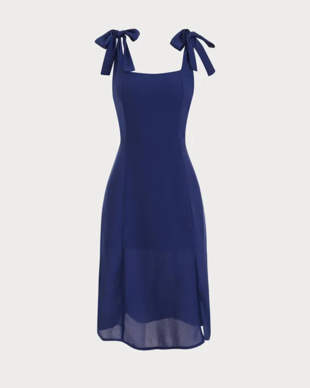 The Solid Tie Strap Split Midi Dress sold by rihoas